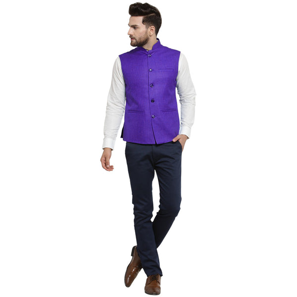 Luxury at Less Violet Nehru jacket For Men Stylish Latest Design Suitable for Ethnic Wear/Wedding Wear/ Formal Wear/Casual Wear