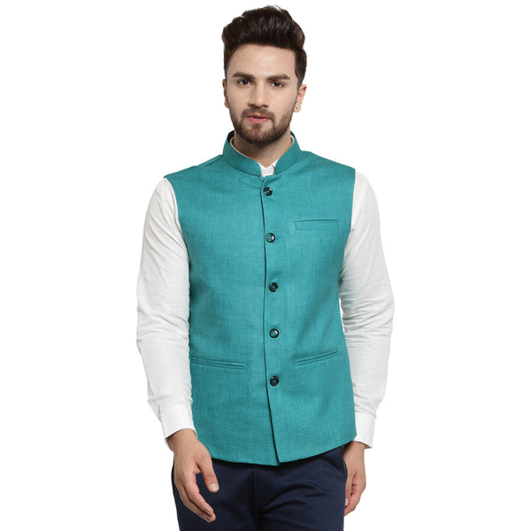 Luxury at Less Sea Green Nehru jacket For Men Stylish Latest Design Suitable for Ethnic Wear/Wedding Wear/ Formal Wear/Casual Wear