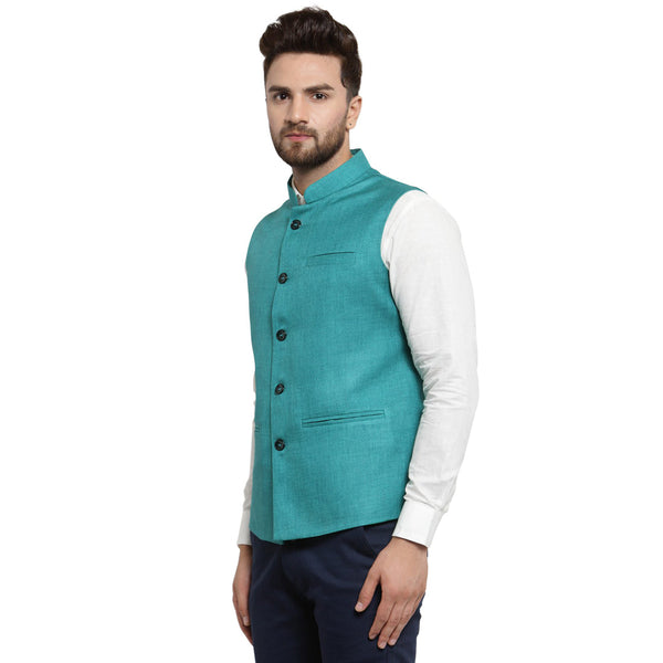 Luxury at Less Sea Green Nehru jacket For Men Stylish Latest Design Suitable for Ethnic Wear/Wedding Wear/ Formal Wear/Casual Wear