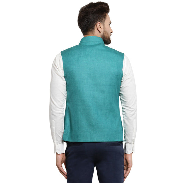 Luxury at Less Sea Green Nehru jacket For Men Stylish Latest Design Suitable for Ethnic Wear/Wedding Wear/ Formal Wear/Casual Wear
