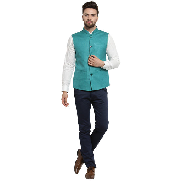 Luxury at Less Sea Green Nehru jacket For Men Stylish Latest Design Suitable for Ethnic Wear/Wedding Wear/ Formal Wear/Casual Wear