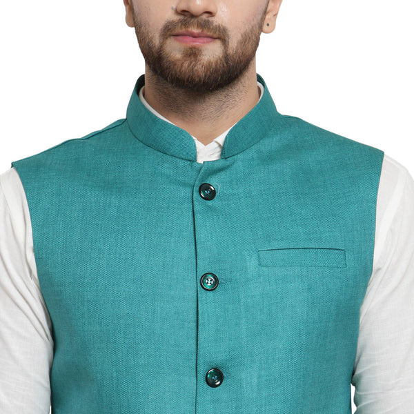 Luxury at Less Sea Green Nehru jacket For Men Stylish Latest Design Suitable for Ethnic Wear/Wedding Wear/ Formal Wear/Casual Wear