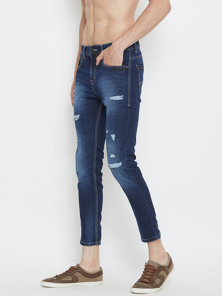 Men Blue Slim Fit Distressed stretchable Jeans