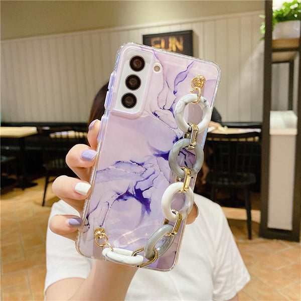 Luxury phone case cover with hand wrist chain bracelet for women