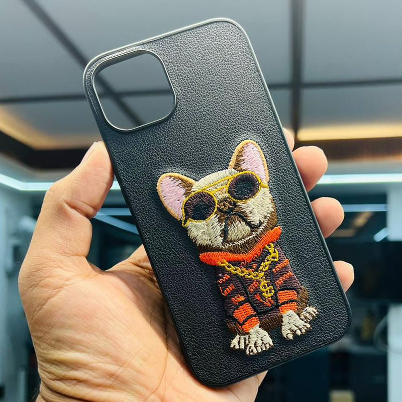 Embroided Swag Dog Back Case Cover - Black