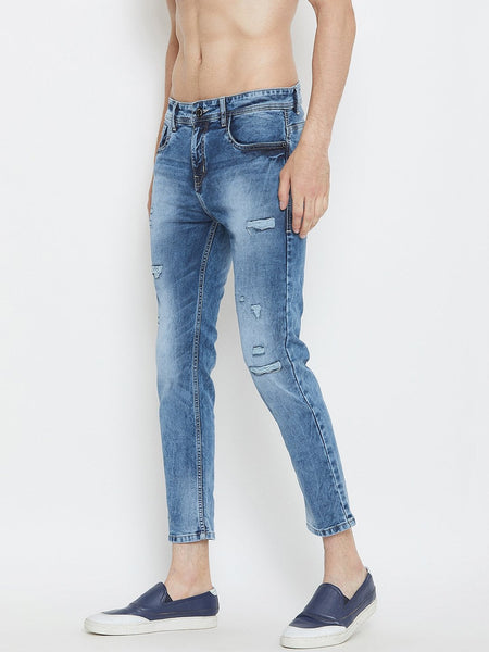 Men Blue Slim Fit Distressed stretchable Jeans