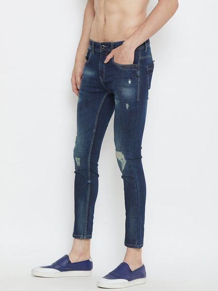Men Blue Slim Fit Distressed stretchable Jeans