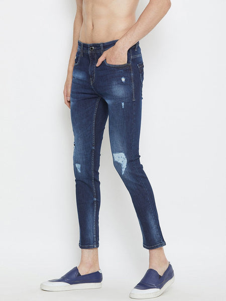 Men Blue Slim Fit Distressed stretchable Jeans