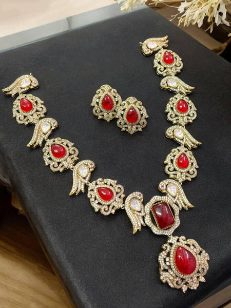 Golden Sparkle Red Gem Necklace Set