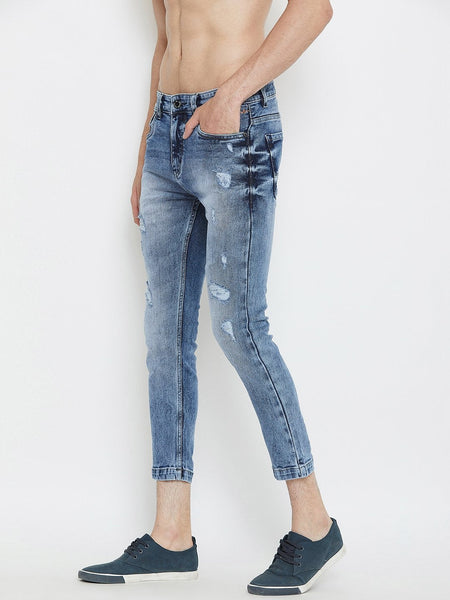 Men Blue Slim Fit Mid-Rise Distressed  Stretchable Jeans