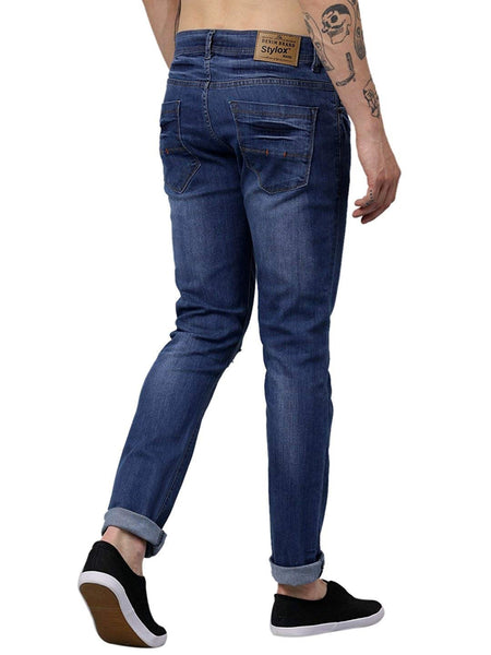 Men Blue Slim Fit Mid-Rise Slash Knee Stretchable Jeans