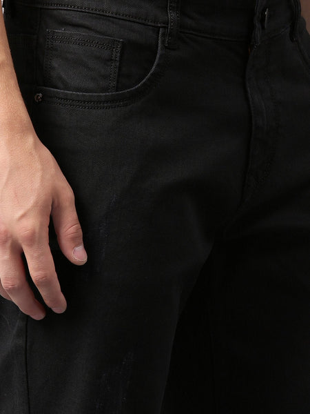 Men Black Solid Slim Fit Denim Shorts