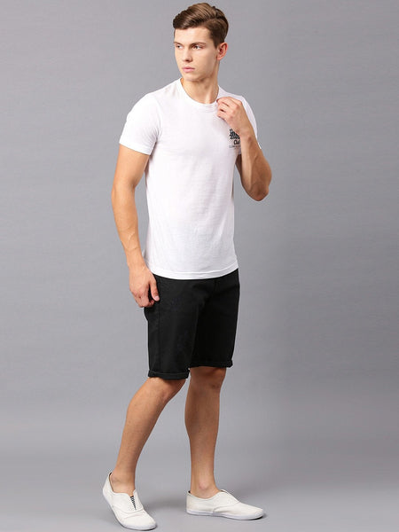 Men Black Solid Slim Fit Denim Shorts