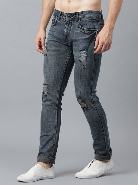 Men Grey & Blue Slim Fit Mid-Rise Mildly Distressed Jeans