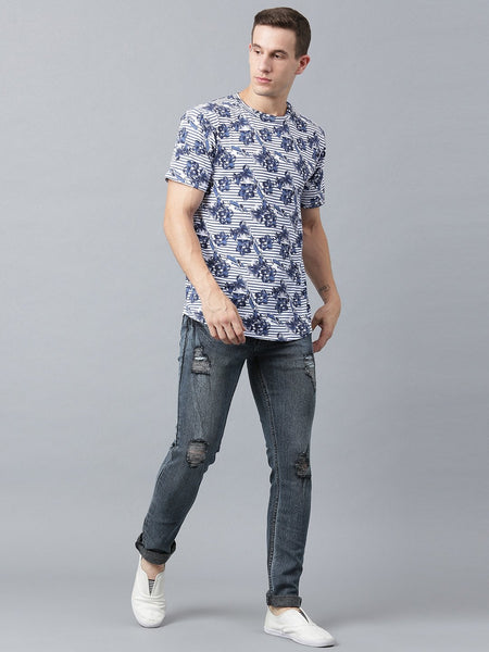 Men Grey & Blue Slim Fit Mid-Rise Mildly Distressed Jeans