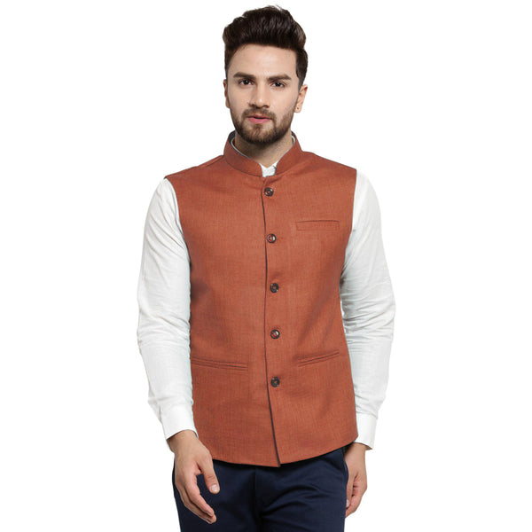 Luxury at Less Coffee Brown Nehru jacket For Men Stylish Latest Design Suitable for Ethnic Wear/Wedding Wear/ Formal Wear/Casual Wear