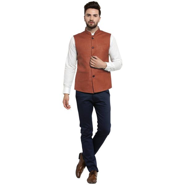 Luxury at Less Coffee Brown Nehru jacket For Men Stylish Latest Design Suitable for Ethnic Wear/Wedding Wear/ Formal Wear/Casual Wear