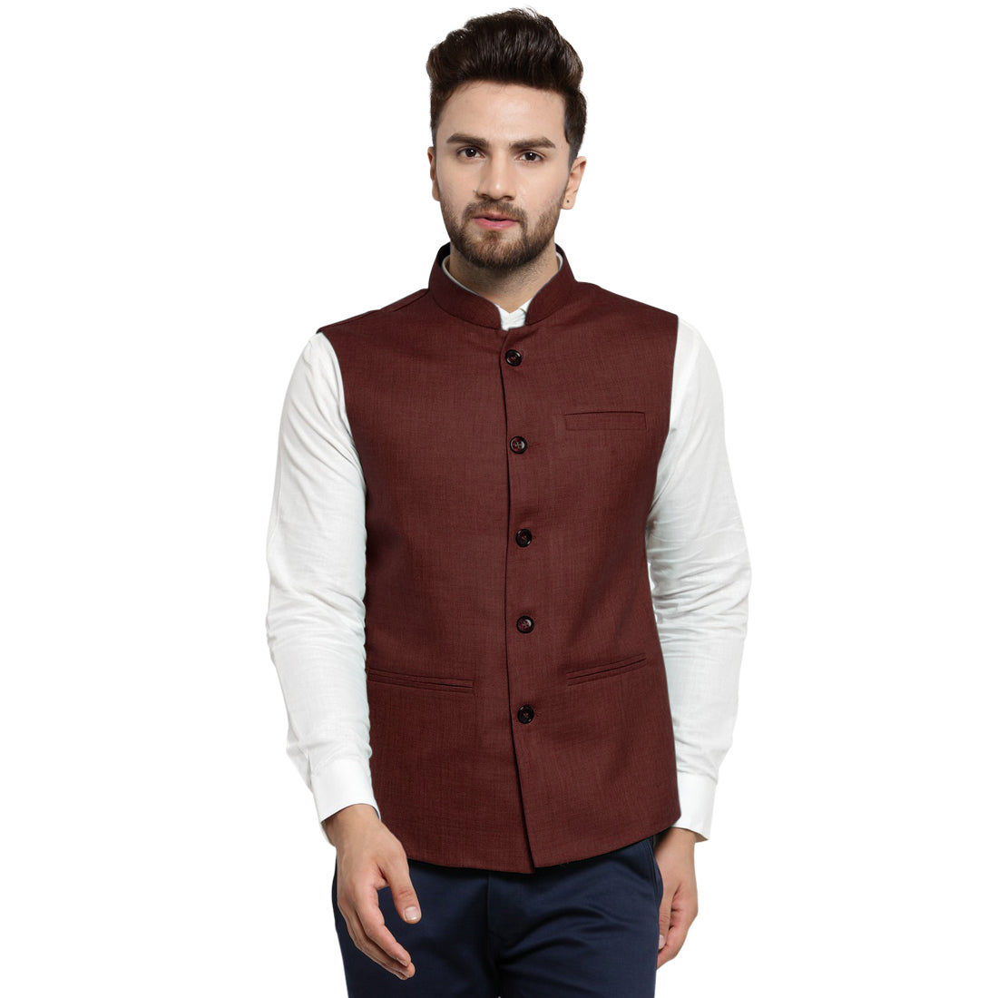 Luxury at Less Dark Brown Nehru jacket For Men Stylish Latest Design Suitable for Ethnic Wear/Wedding Wear/ Formal Wear/Casual Wear