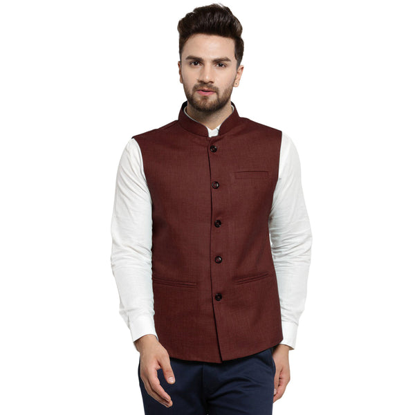 Luxury at Less Dark Brown Nehru jacket For Men Stylish Latest Design Suitable for Ethnic Wear/Wedding Wear/ Formal Wear/Casual Wear