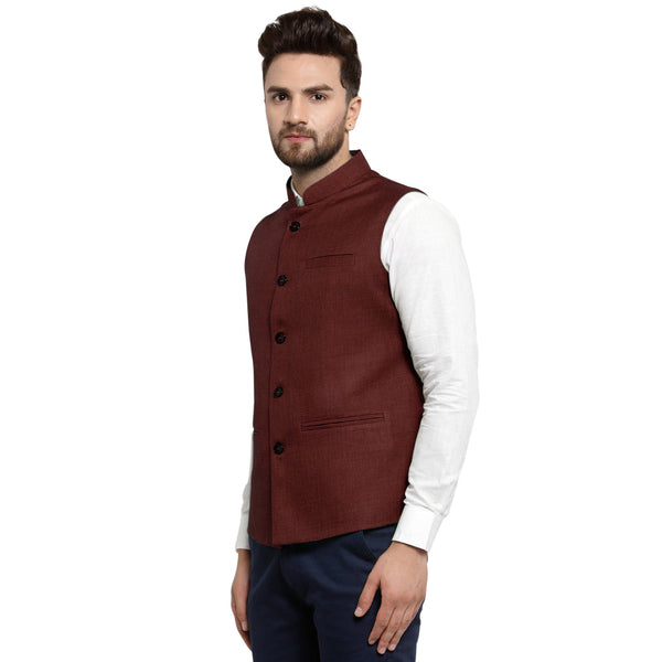 Luxury at Less Dark Brown Nehru jacket For Men Stylish Latest Design Suitable for Ethnic Wear/Wedding Wear/ Formal Wear/Casual Wear