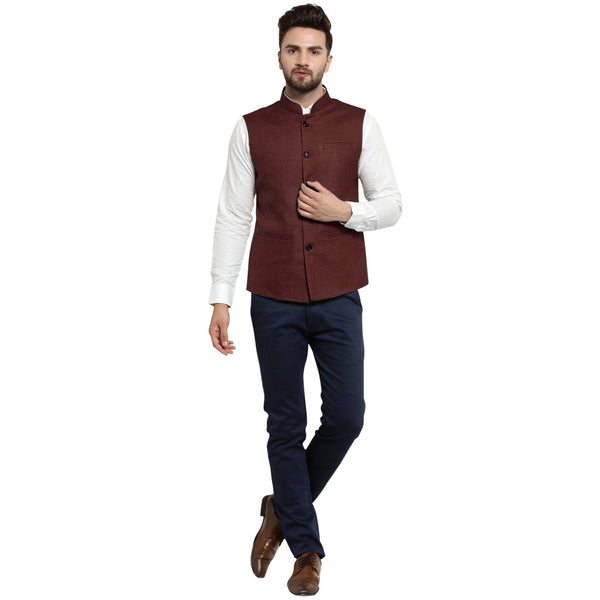 Luxury at Less Dark Brown Nehru jacket For Men Stylish Latest Design Suitable for Ethnic Wear/Wedding Wear/ Formal Wear/Casual Wear