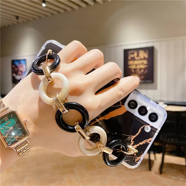 Luxury phone case cover with hand wrist chain bracelet for women