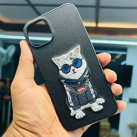 Embroided Swag Cat Back Case Cover - Black