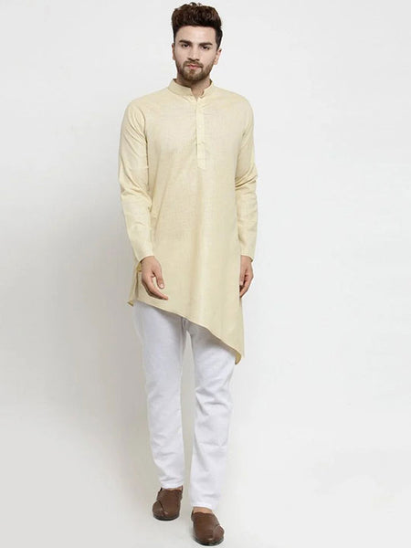 Designer Beige Linen Kurta With Aligarh Pajama For Men By Luxury at Less