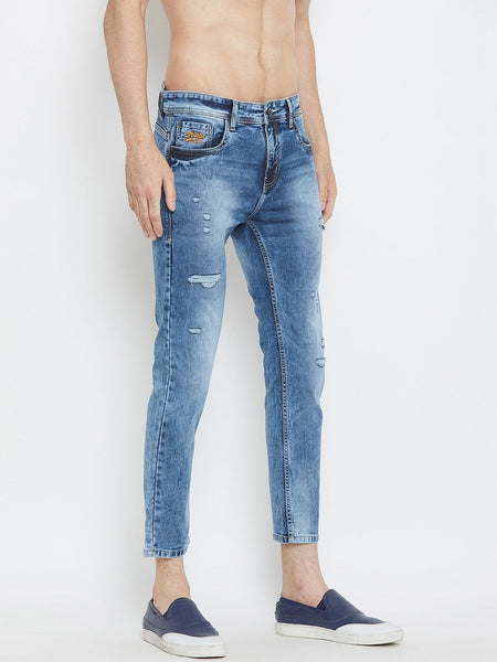 Men Blue Slim Fit Distressed stretchable Jeans