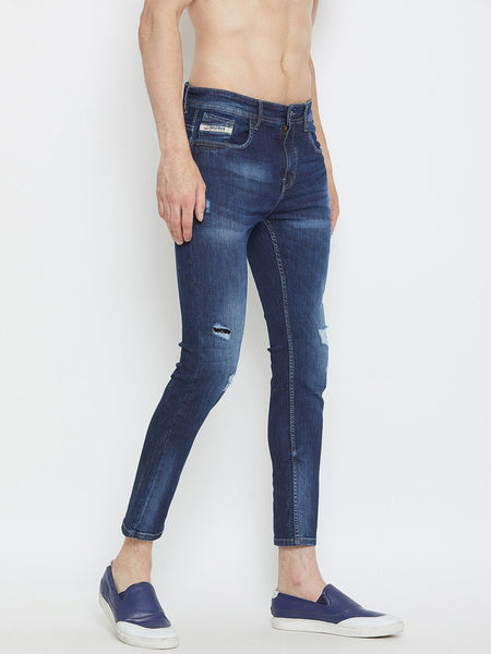 Men Blue Slim Fit Distressed stretchable Jeans