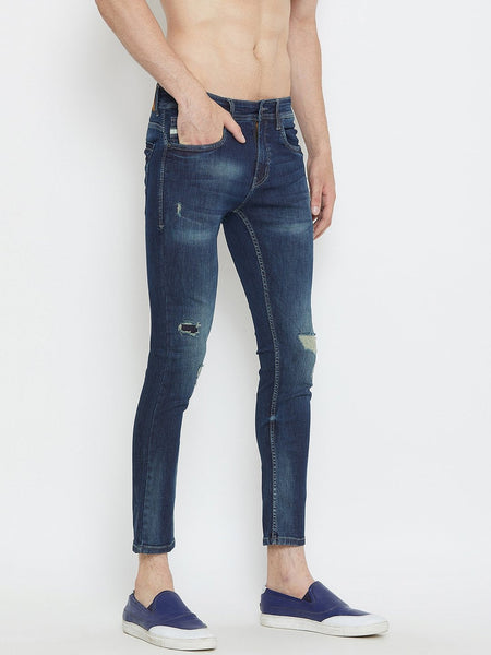 Men Blue Slim Fit Distressed stretchable Jeans