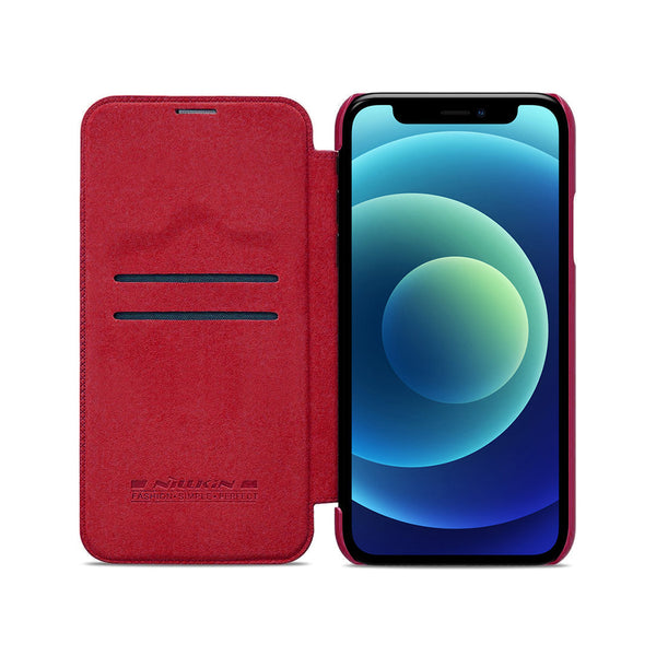 iPhone 12 ProMax Cherry Red Leather Mobile Case (Flip Cover)