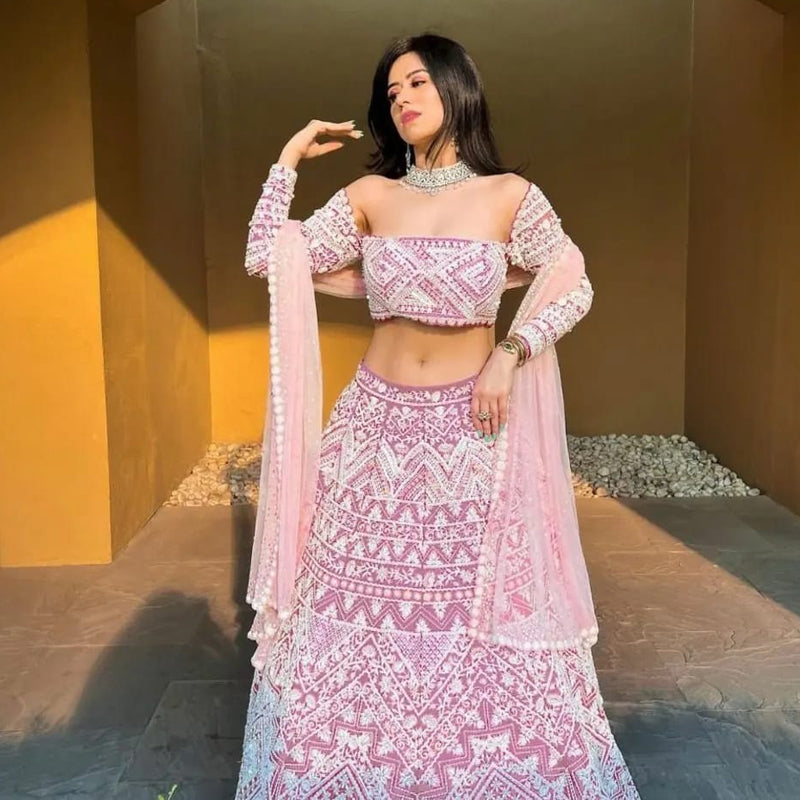 Semi Stitched Heavy Pink Lehenga With Unstitched Choli.