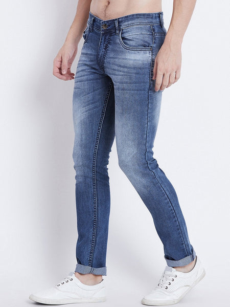 Men Blue Slim Fit Mid-Rise Clean Look Stretchable Jeans