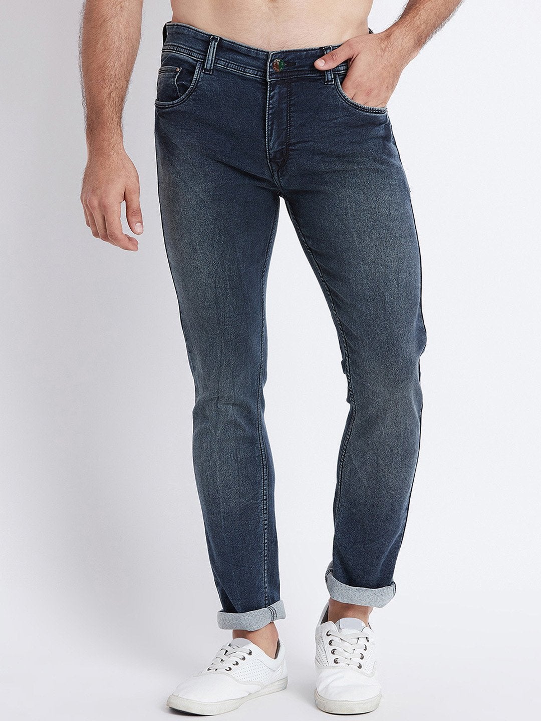 Men Blue Slim Fit Mid-Rise Clean Look Stretchable Jeans