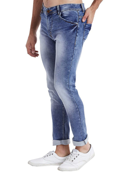 Men Slim Fit Mid Rise Light Blue Washed Jeans