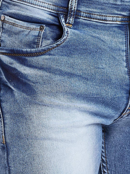 Men Slim Fit Mid Rise Light Blue Washed Jeans