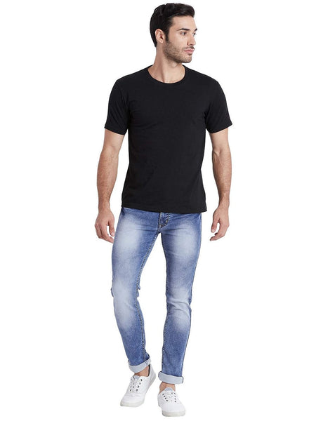 Men Slim Fit Mid Rise Light Blue Washed Jeans