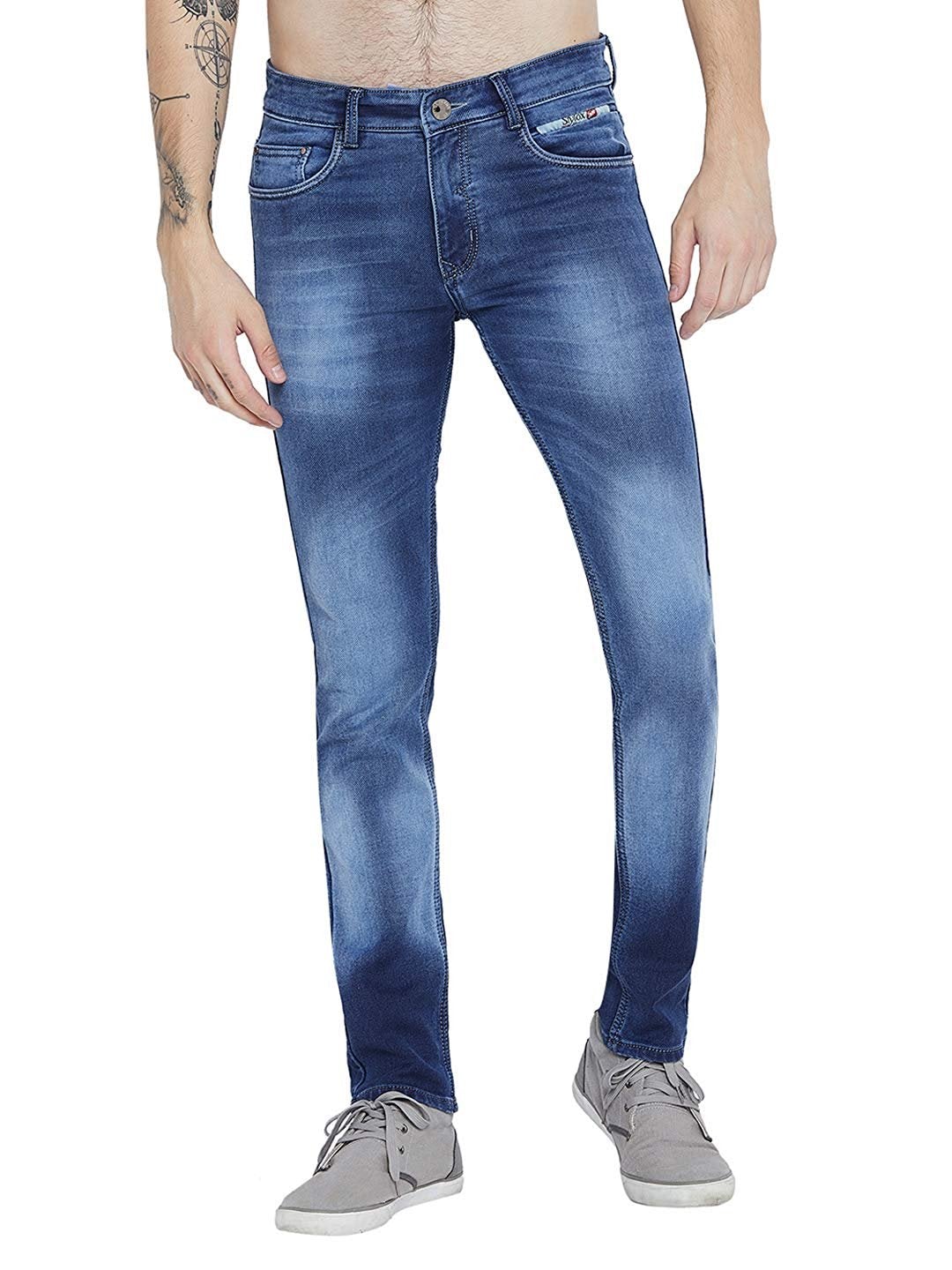 Men Light Blue Slim Fit Mid Rise Whisker Jeans