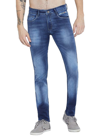 Men Light Blue Slim Fit Mid Rise Whisker Jeans