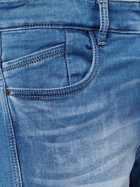 Men Blue Slim Fit Mid-Rise Low Distress Stretchable Jeans