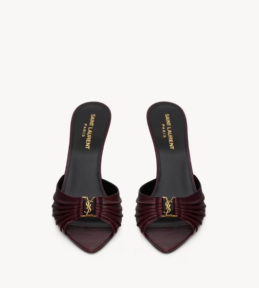 Elegant Open-Toe Heeled Slippers with Signature Gold Accent