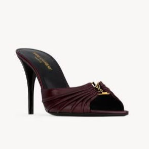 Elegant Open-Toe Heeled Slippers with Signature Gold Accent