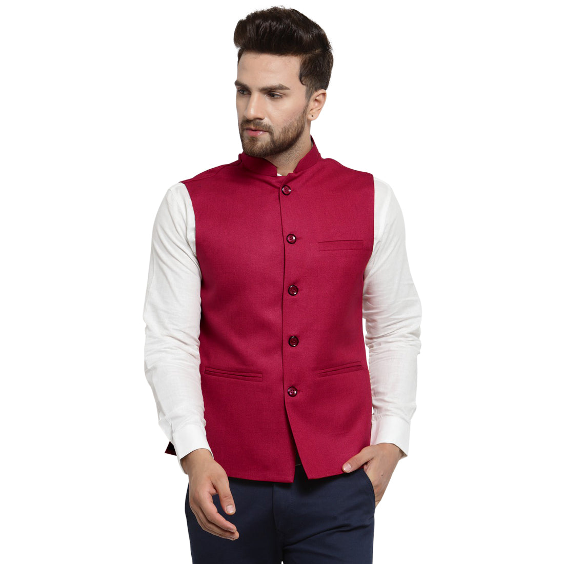 Luxury at Less Cherry Red Nehru jacket For Men Stylish Latest Design Suitable for Ethnic Wear/Wedding Wear/ Formal Wear/Casual Wear
