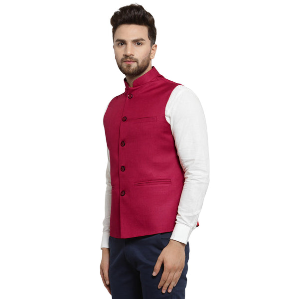 Luxury at Less Cherry Red Nehru jacket For Men Stylish Latest Design Suitable for Ethnic Wear/Wedding Wear/ Formal Wear/Casual Wear