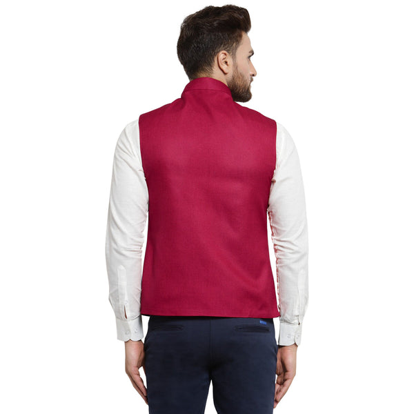 Luxury at Less Cherry Red Nehru jacket For Men Stylish Latest Design Suitable for Ethnic Wear/Wedding Wear/ Formal Wear/Casual Wear