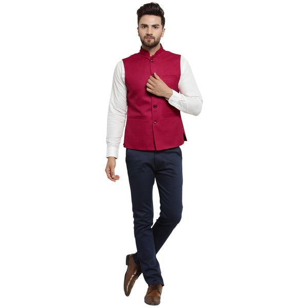 Luxury at Less Cherry Red Nehru jacket For Men Stylish Latest Design Suitable for Ethnic Wear/Wedding Wear/ Formal Wear/Casual Wear