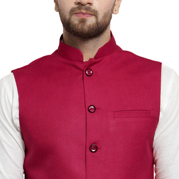 Luxury at Less Cherry Red Nehru jacket For Men Stylish Latest Design Suitable for Ethnic Wear/Wedding Wear/ Formal Wear/Casual Wear