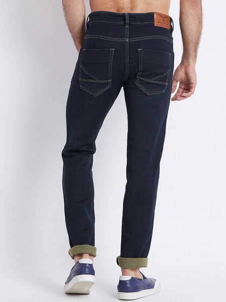 Men Navy Blue Slim Fit Mid-Rise Laser Washed Clean Look Stretchable Jeans