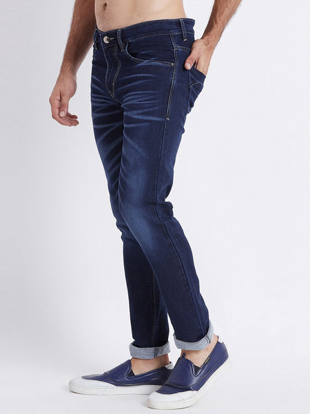 Men Blue Slim Fit Mid-Rise Laser Washed Clean Look Stretchable Jeans